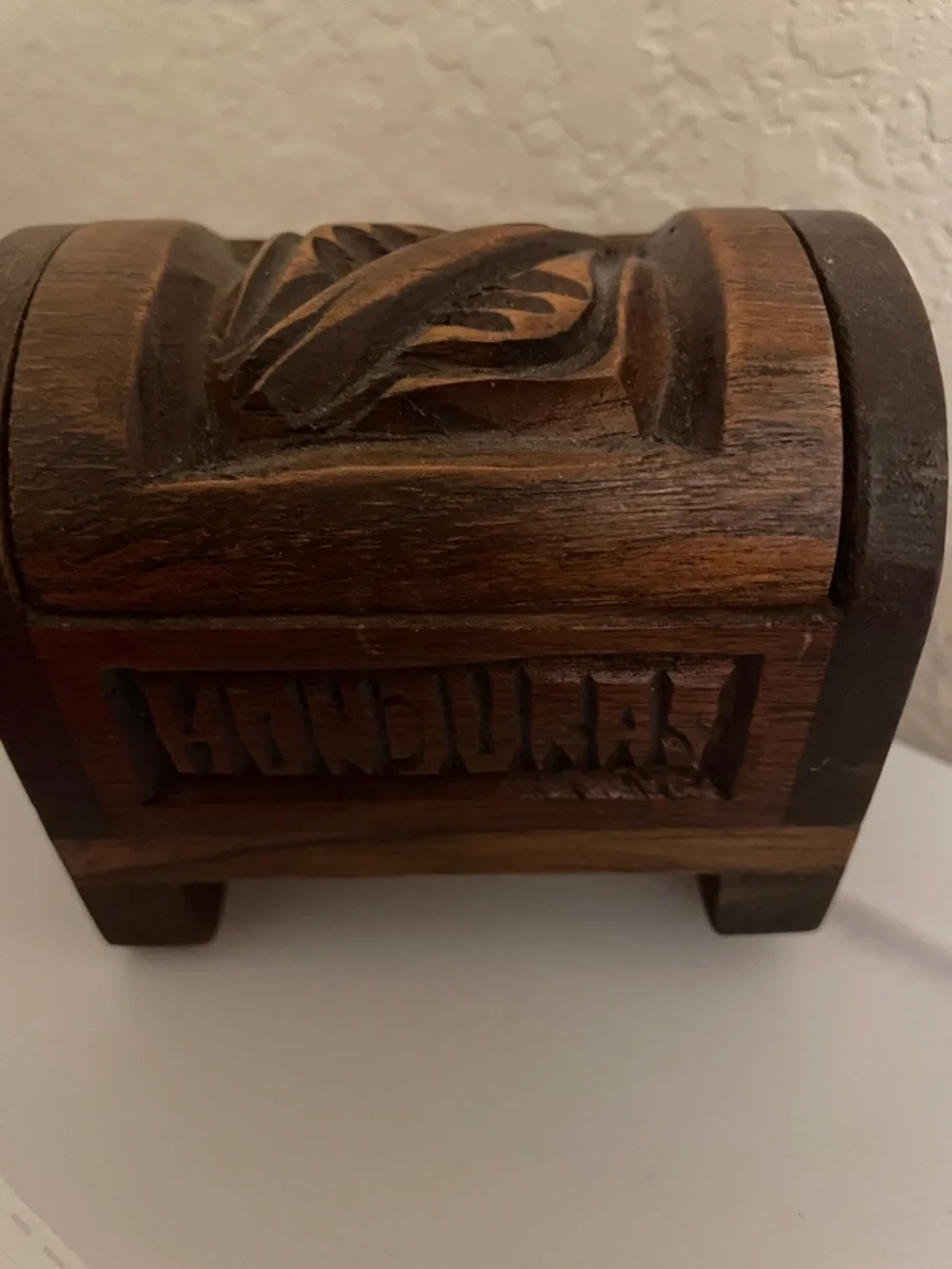 Vintage Small Hand-Carved Wooden Trinket Box - Brown from HONDURAS